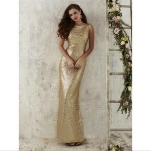 Christina Wu Gold Sequin Maxi Dress